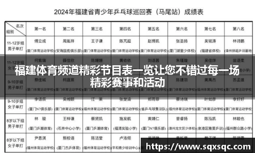 福建体育频道精彩节目表一览让您不错过每一场精彩赛事和活动